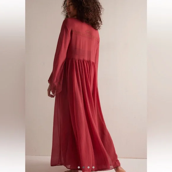 Free People Red Lace Trim Robe - Picture 2 of 5